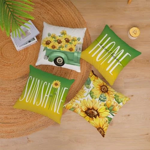 Spring Summer Pillow Covers 18x18 Set of 4 Sunflower 18*18 inch B-summer 14