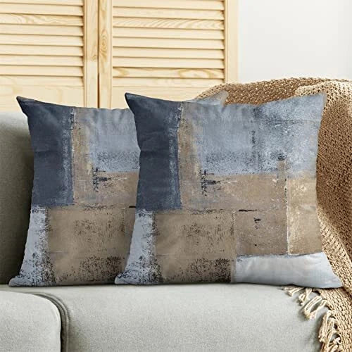 Beige Pillow Covers 18x18 Set of 2, 18" x 18" (Pack of 2) Beige Grey Abstract
