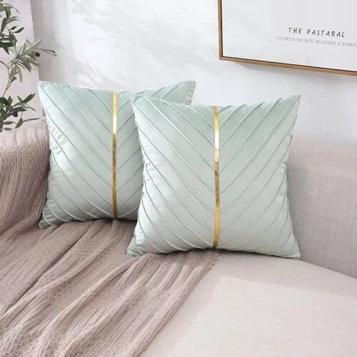 Velvet Throw Pillow Covers 16x16 inch Pack of 2 with 16"L x 16"W Mint Green