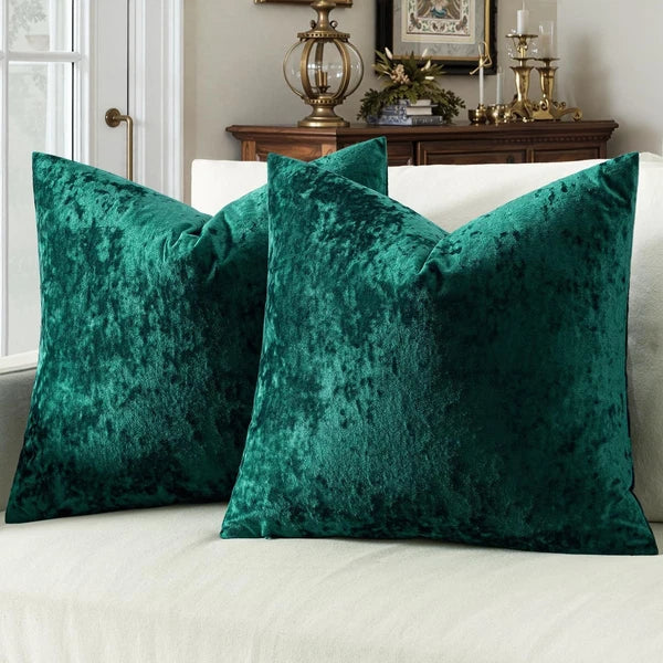 NWT ~ Set/2 Emerald Green Velvet Throw Pillow Covers ~ 18" x 18"