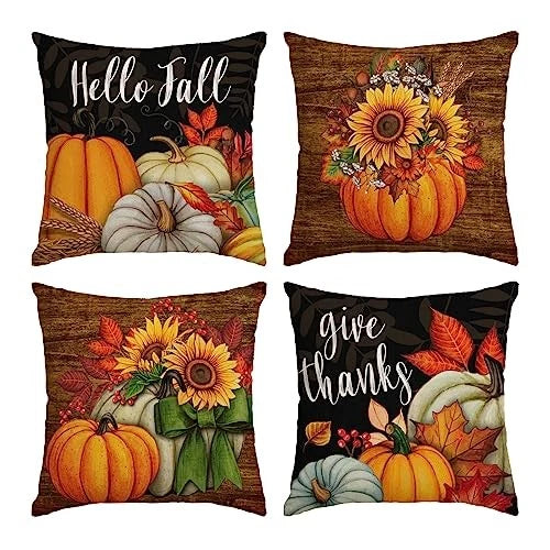 Set of 4 Fall Pillow Covers 18x18 Inch 18" x 18" (Pack of 4) A-fall 26