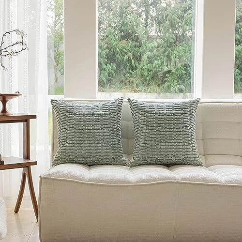 Spring Pillow Covers 24 x 24 Striped Corduroy 24" x 24" (Pack of 2) Sage Green