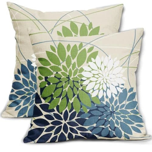 Blue Green Pillow Covers 18x18 White 18" x 18" (Pack of 2) Blue Lime Green