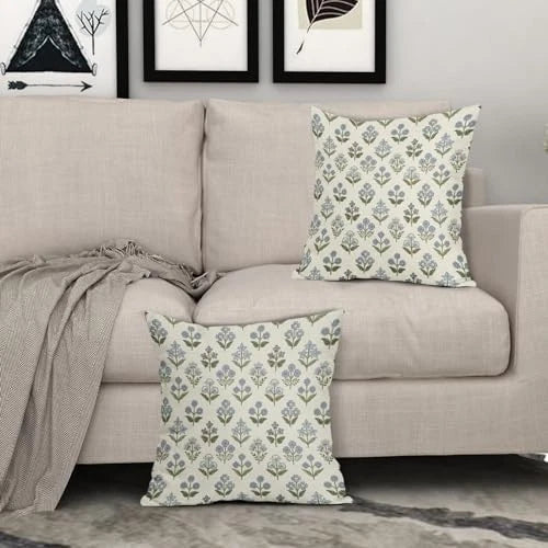 Block Print Pillow Covers 18x18 Inch Set of 2, 18" x 18" (Pack of 2) Blue Green