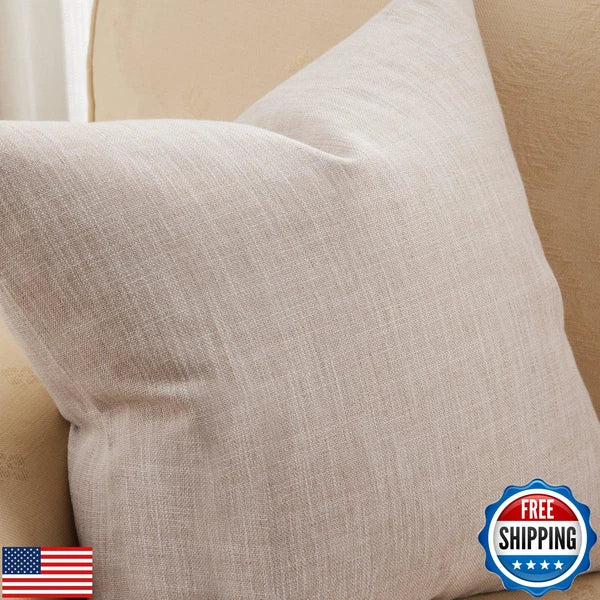ZeeMart Rustic Linen Throw Pillow Covers Set of 2, 20x20 Inch Taupe, Farmhous