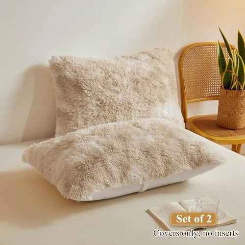 Tie Dye Faux Fur Fluffy Throw Pillow 26" x 20" (Pack of 2) Tie Dye-beige