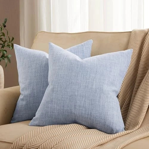 Rustic Linen Throw Pillow Covers Set of 2, 18x18 18" x 18" (Pack of 2) Blue