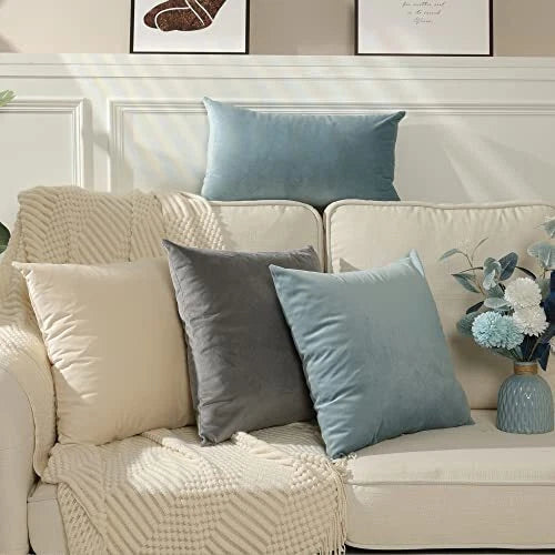 Pack of 2 Cozy Velvet Pillow Covers Square 22" x 22" (Pack of 2) Silver Blue