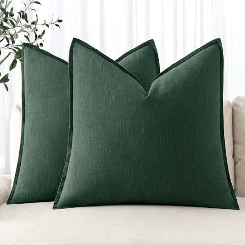 Decorative Linen Euro Sham Pillow Covers4x4 24" x 24" (Pack of 2) 2 Dark Green