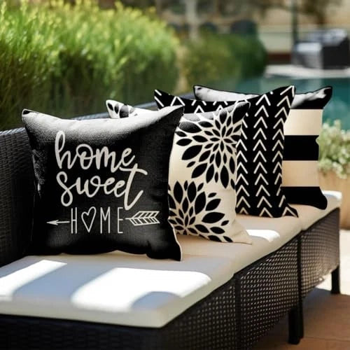 and White Throw Pillow Covers 16x16 Set of 16" x 16" (Pack of 4) Black