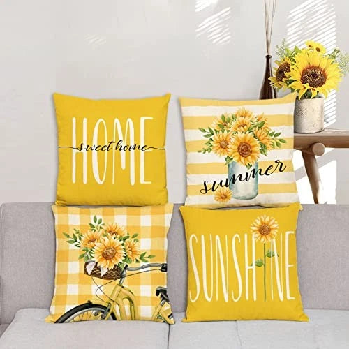 Set of 4 Sunflower Pillow Covers 18x18 Spring 18" x 18" (Pack of 4) B-summer 11