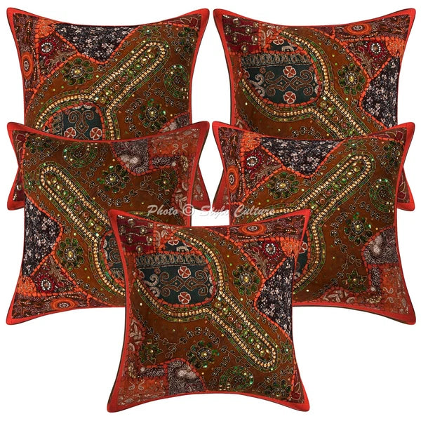 Home Decor Pillow Cover Beaded Bohemian Boho Cushion Cover Throw 16 x 16 in