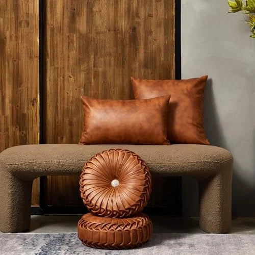Faux Leather Throw Pillow Covers 20X20 Set of 20" x 20" (Pack of 2) Brown