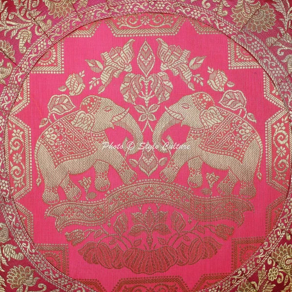 Pink Cushion Cover Brocade Jacquard Gypsy Bohemian Elephant Tribal Hippie Pillow