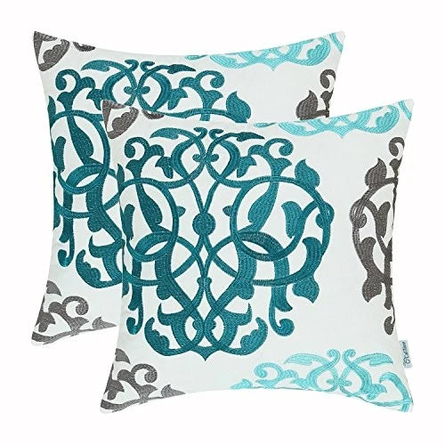 Throw Pillow 18" x 18" (Pack of 2) Geometric Floral - Teal / Duck Egg / Gray