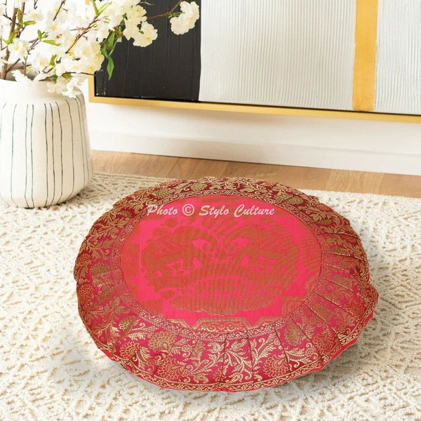 Pink Cushion Cover Brocade Jacquard Gypsy Bohemian Elephant Tribal Hippie Pillow