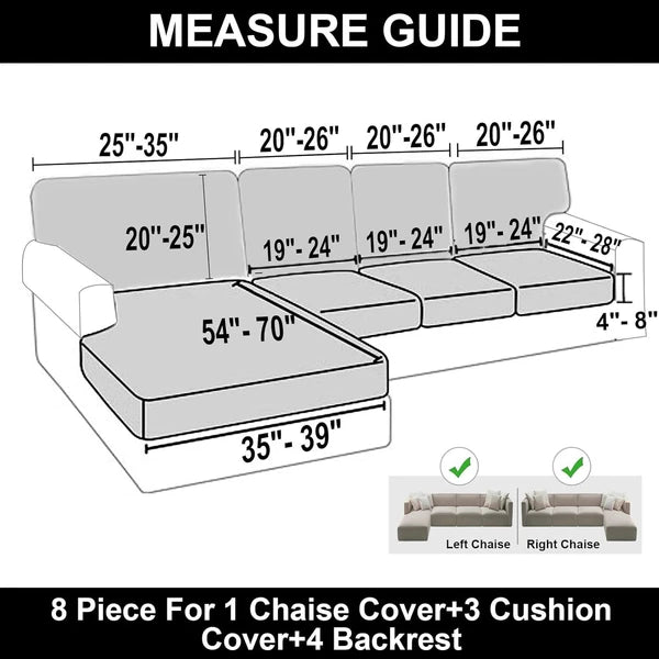 Stretchable Eight-Piece Velvet Slipcovers for Sectional Sofas with Pillowcases