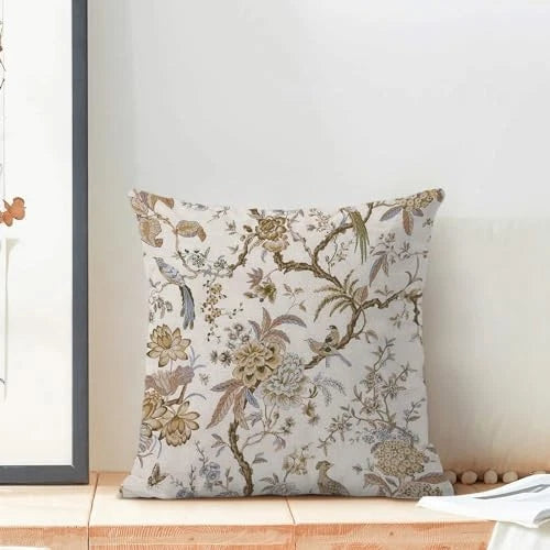 Spring Floral Birds Pillow Covers 18 18" x 18" (Pack of 2) Brown Flower Birds