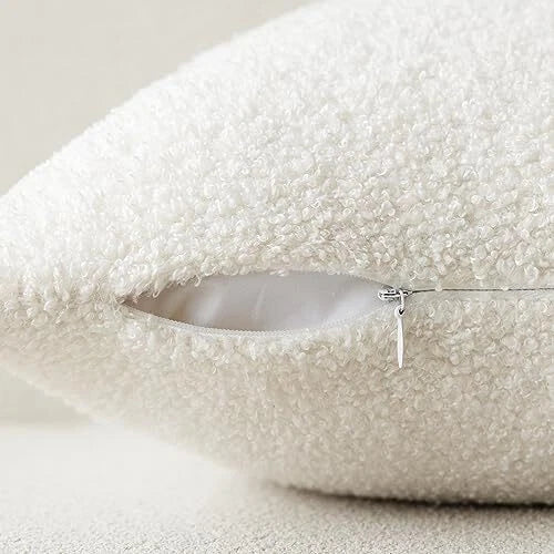 Pack of 2, Curly Faux Fur Decorative Throw Pillow 12"x20",2 Pieces Cream White
