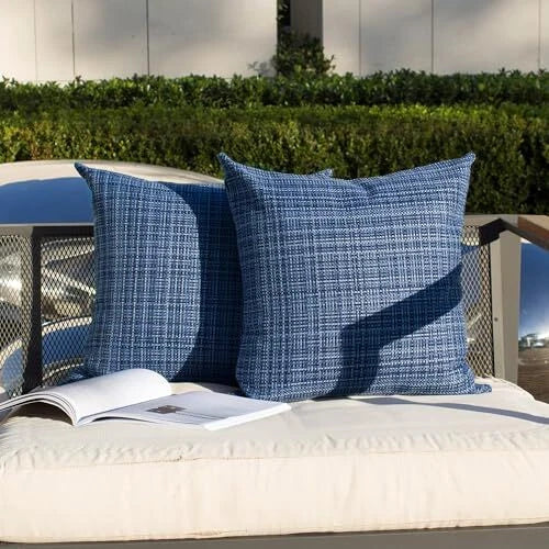 Western Flower Outdoor Pillow Covers Waterproof, All Weather Cushion Navy Blue