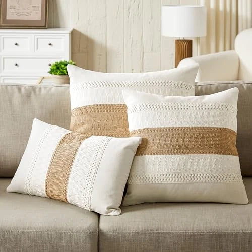2 Packs Cotton Boho Throw Pillow Covers 20" x 20" (Pack of 2) Contrast/Brown