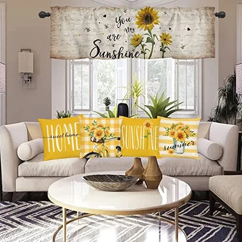 Set of 4 Sunflower Pillow Covers 18x18 Spring 18" x 18" (Pack of 4) B-summer 11