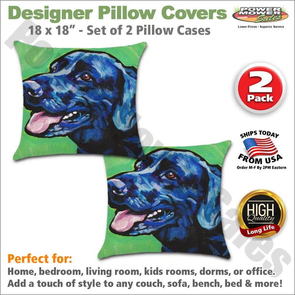 Set of 2 Pillow Covers 18x18, Labrador with green background, Linen Fabric