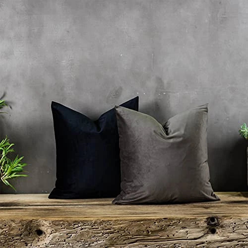 Soft Velvet Throw Pillow Covers 18x18 inch Set of 2 18" x 18" (Pack of 2) Black