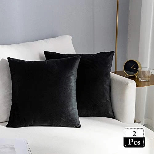 Pack of 2 Cozy Velvet Pillow Covers Square 22" x 22" (Pack of 2) Black