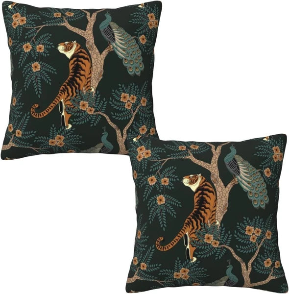 Tiger and Peacock Pillow 18" x (Pack of 2),