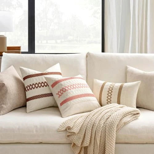Set of 2 Boho Decorative Pillow Covers 20x20 20" x 20" (Pack of 2) Coral Red