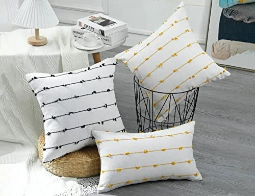 Set of 2 Boho Throw Pillow Covers 22x22,Off White 22" x 22" (Pack of 2) Black