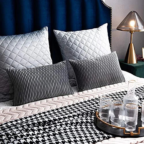 Striped Decorative Pillow Cases: 2 Pack 12x20 Inch 20" x 12" (Pack of 2) Grey