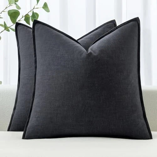 Decorative Linen Euro Sham Pillow Covers4x4 24" x 24" (Pack of 2) 2 Dark Gray