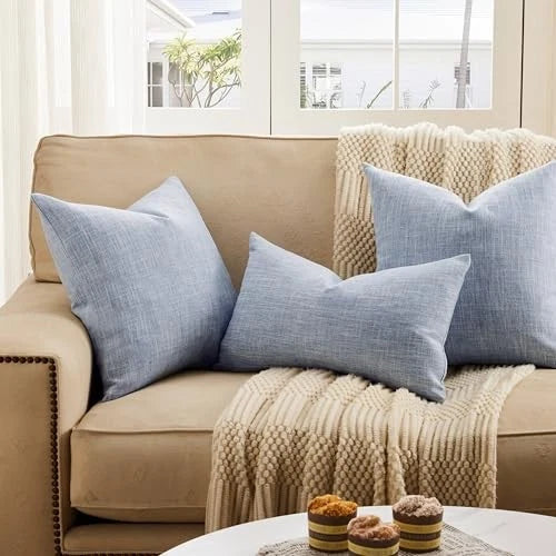 Rustic Linen Throw Pillow Covers Set of 2, 18x18 18" x 18" (Pack of 2) Blue