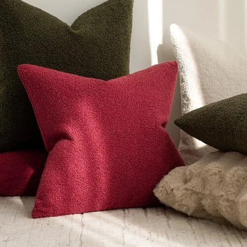 Pack of 2, Curly Faux Fur Decorative Throw Pillow 12"x20",2 Pieces Burgundy