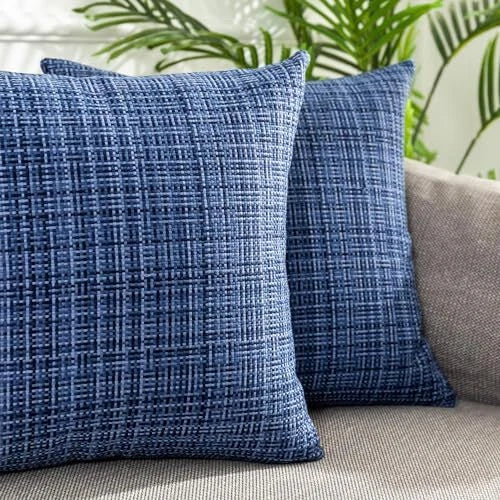 Western Flower Outdoor Pillow Covers Waterproof, All Weather Cushion Navy Blue