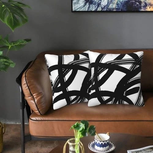 Throw Pillow Covers 16x16 in Set 16" x 16" (Pack of 2) Black and White Striped