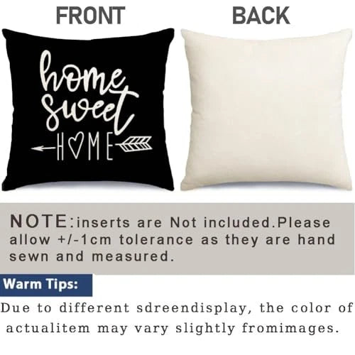 and White Throw Pillow Covers 16x16 Set of 16" x 16" (Pack of 4) Black