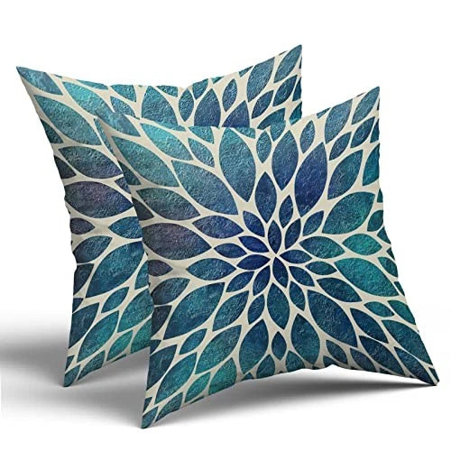 Spring Pillow Covers 16X16 in Navy Blue Teal 16" x 16" (Pack of 2) Teal Dahlia
