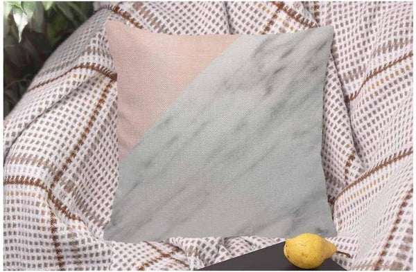 Pillow Cover Marble Pattern White Pink - Soft Linen Pillow Case for Decorative B