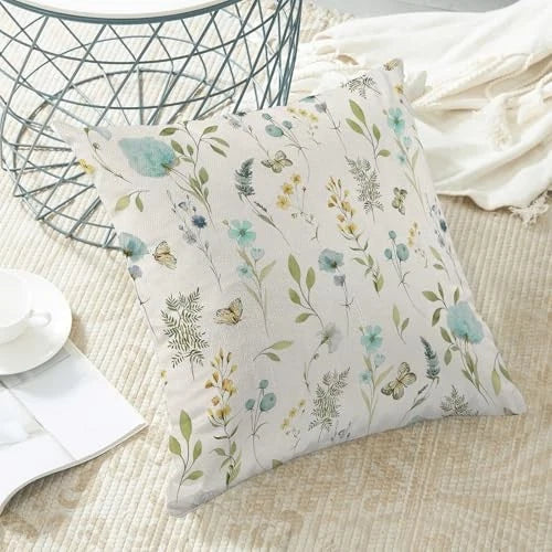 Spring Pillow Covers 16x16 16" x 16" (Pack of 2) Aqua Teal Sage Green Flowers
