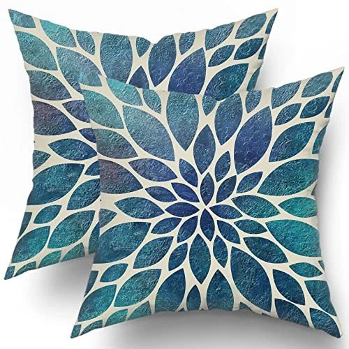 Spring Pillow Covers 16X16 in Navy Blue Teal 16" x 16" (Pack of 2) Teal Dahlia