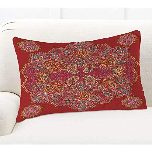 Throw Pillow Cover Red Paisley Floral Mandala 30" x 20" (Pack of 1) Multi-a44