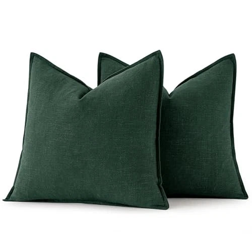 Decorative Linen Euro Sham Pillow Covers4x4 24" x 24" (Pack of 2) 2 Dark Green