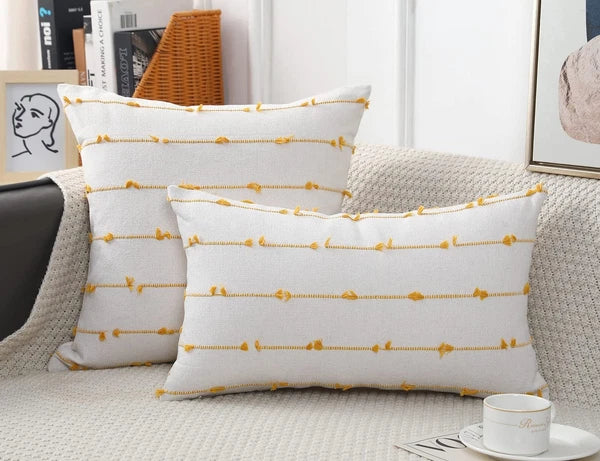 Set of 2 Boho Throw Pillow Covers 30x30,Beige Yellow Neutral Couch Pillow Cas...