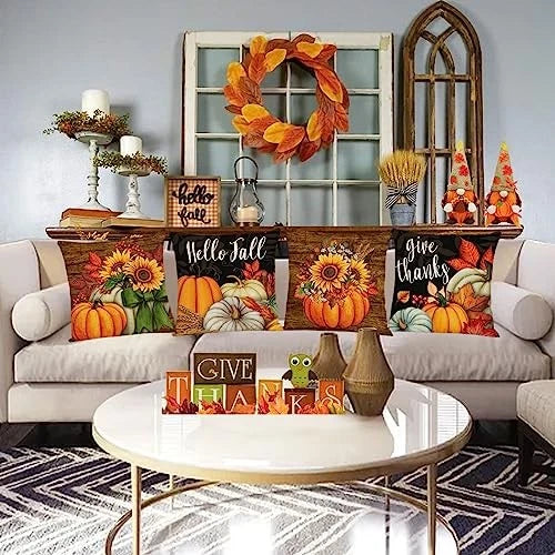 Set of 4 Fall Pillow Covers 18x18 Inch 18" x 18" (Pack of 4) A-fall 26