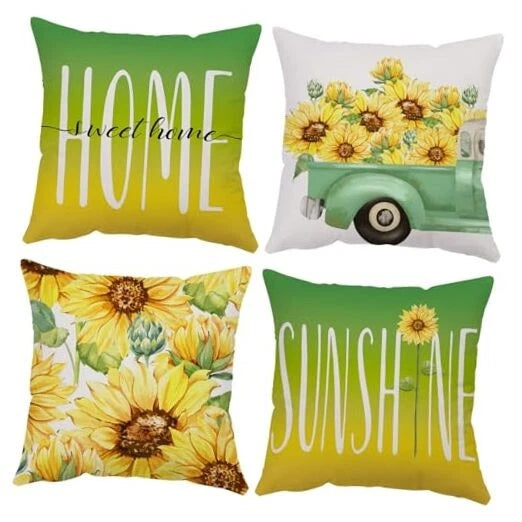Spring Summer Pillow Covers 18x18 Set of 4 Sunflower 18*18 inch B-summer 14