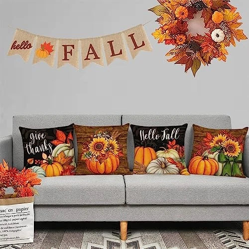 Set of 4 Fall Pillow Covers 18x18 Inch 18" x 18" (Pack of 4) A-fall 26
