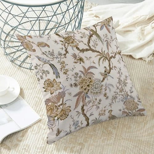 Spring Floral Birds Pillow Covers 18 18" x 18" (Pack of 2) Brown Flower Birds